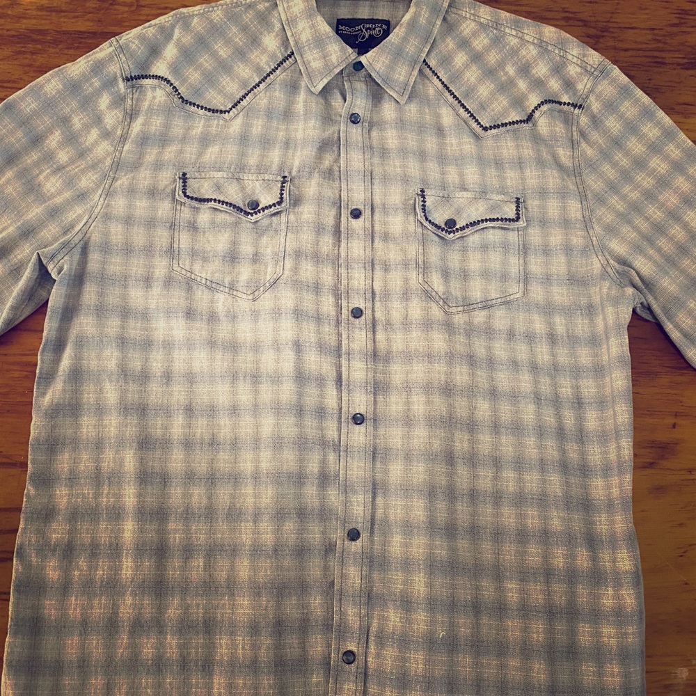 Men’s Blue/crm plaid snap button shirt Regular fit